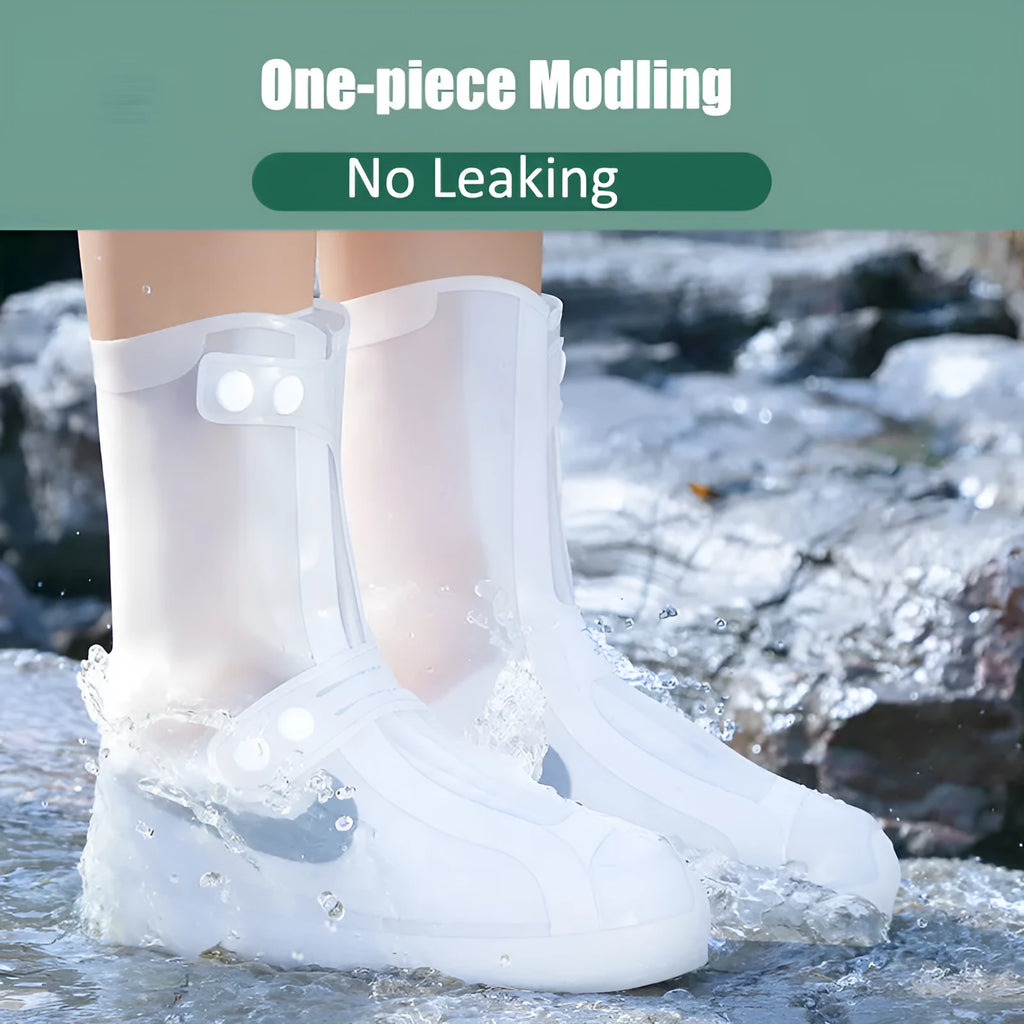 Women's reusable white PVC waterproof high-top shoe covers for outdoor rain protection