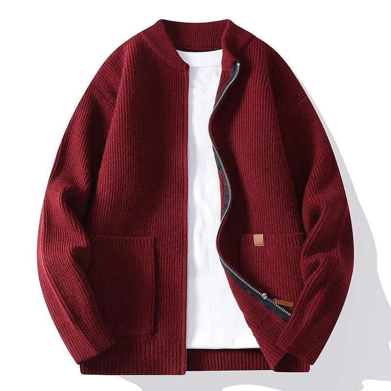 Men's striped cardigan sweater jacket in straight fit available in multiple colours