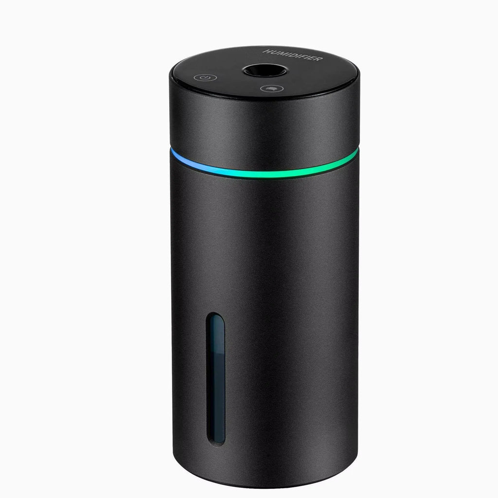 Aluminium car humidifier diffuser with night light, 260ml capacity, 66mm cube design