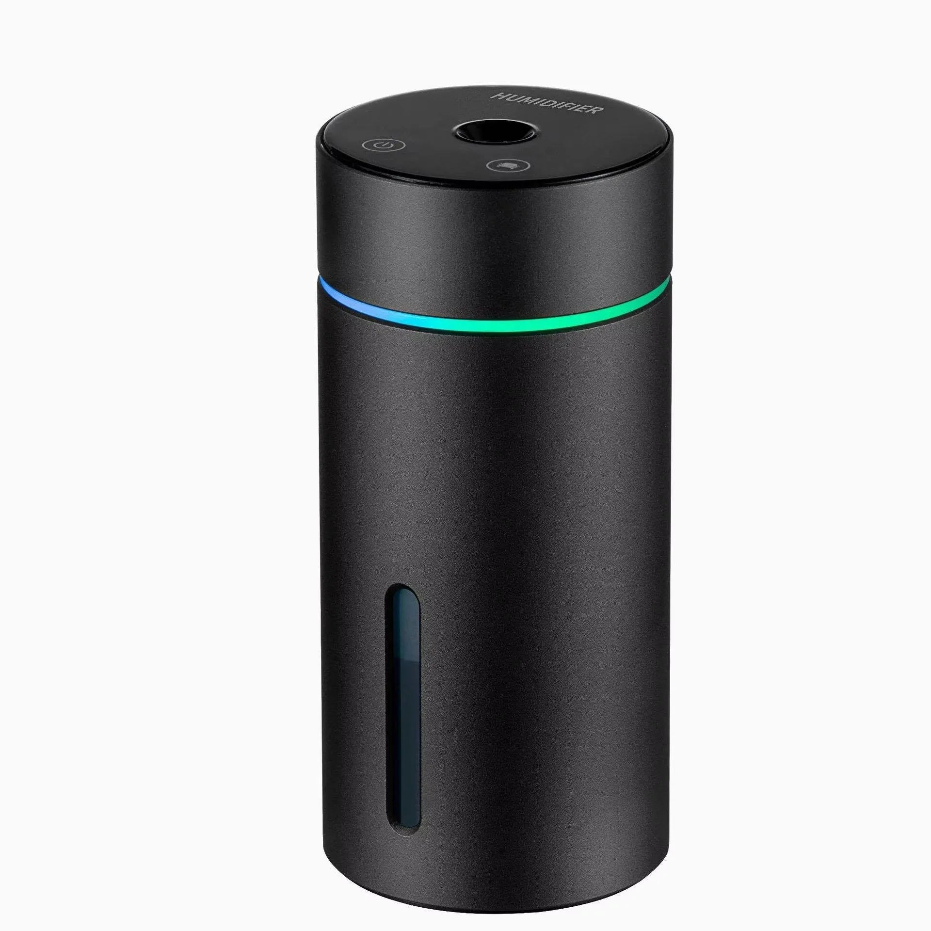 Aluminium car humidifier diffuser with night light, 260ml capacity, 66mm cube design
