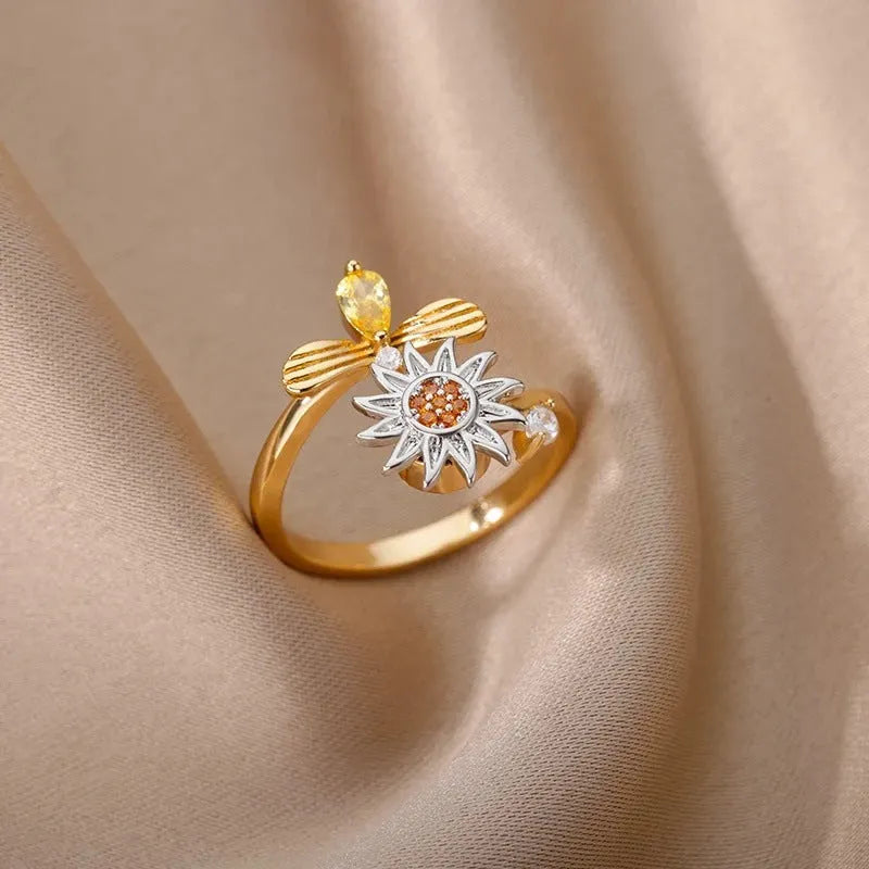 Simple geometric copper decompression ring with adjustable opening in gold or platinum finish