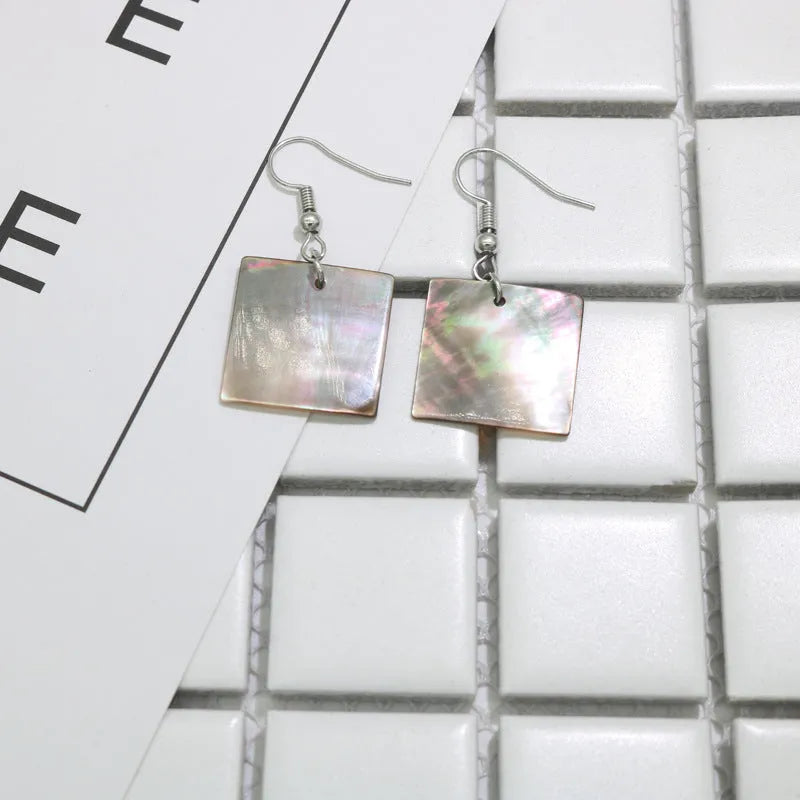 Women's geometric shell earrings with retro styling in square panther or rectangular shell colours