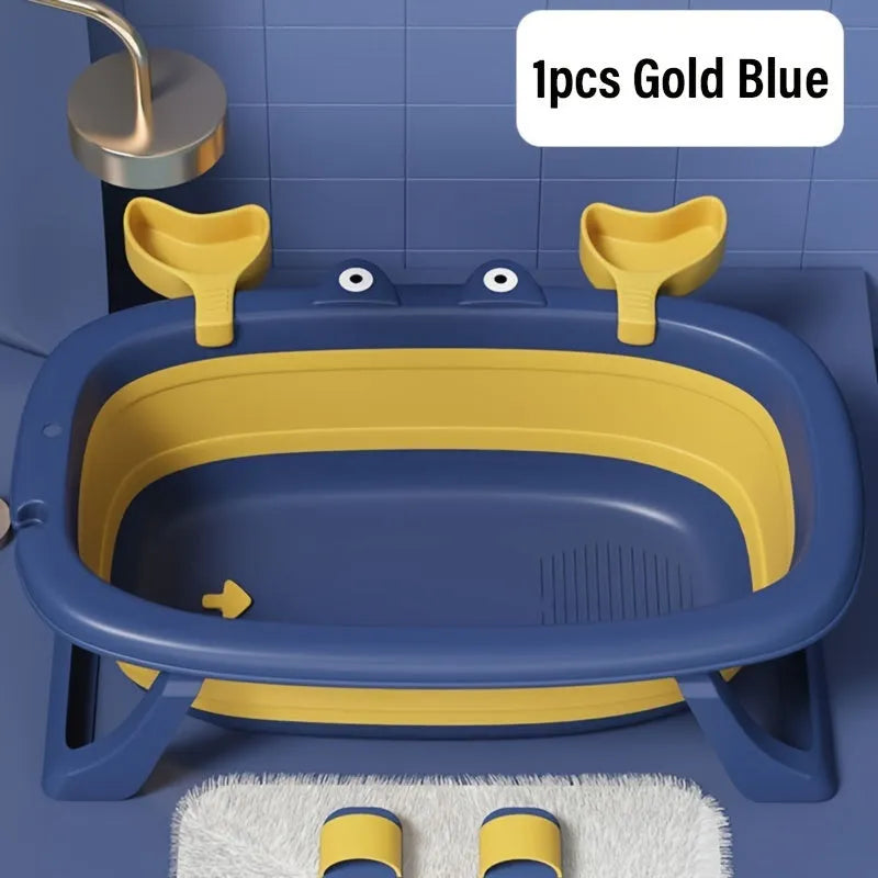 Blue foldable portable plastic tub for washing a small dog or cat.