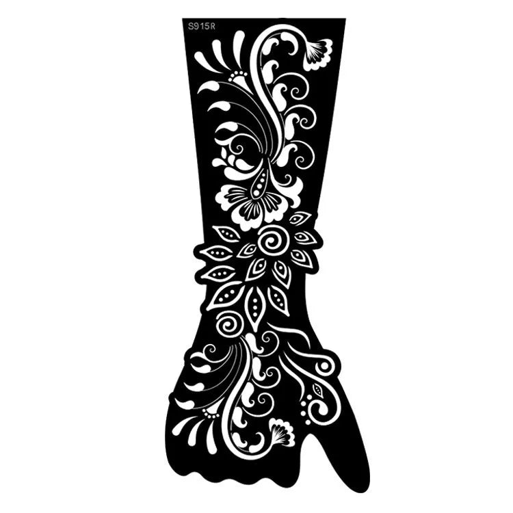 Set of geometric hollow template tattoo stickers showing 3D paper carving detail on sample designs.