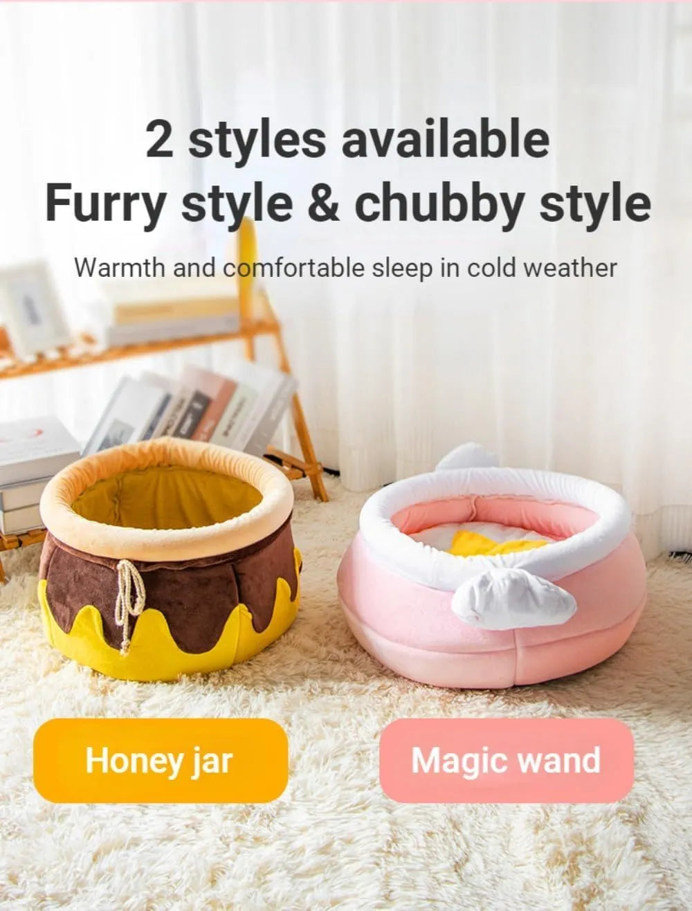 Pink honey pot shaped cat sofa bed with magic wand design and removable pad