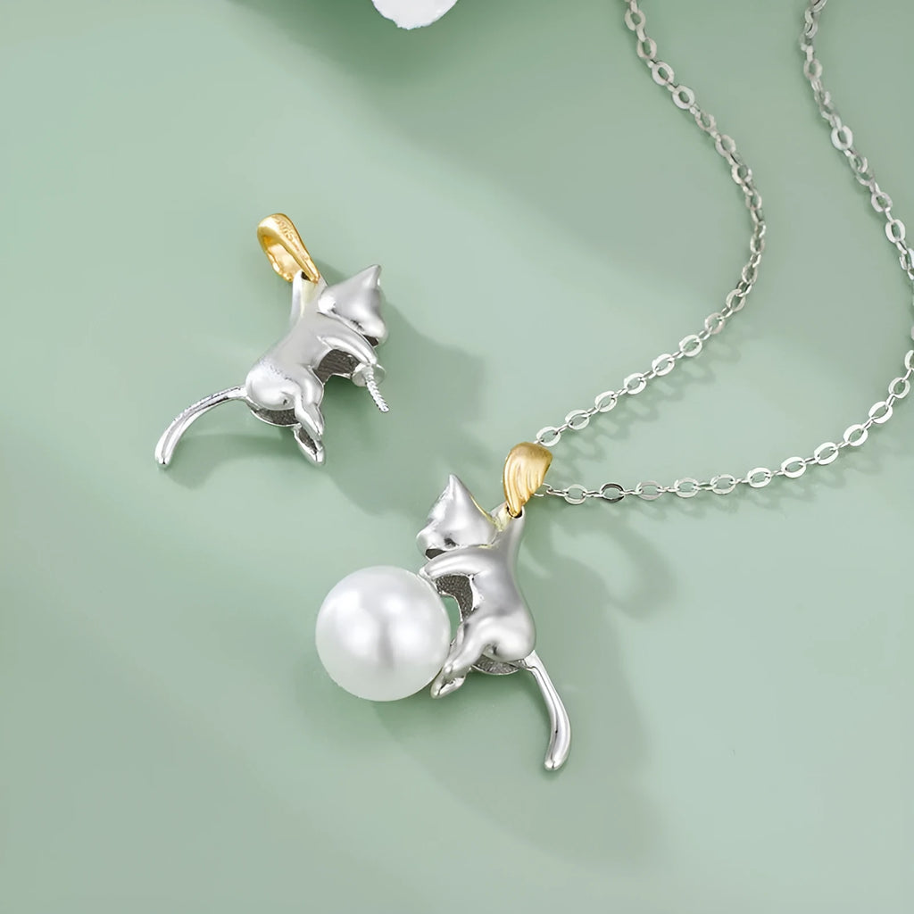 925 sterling silver clavicle chain necklace with feline pendant and electroplated finish