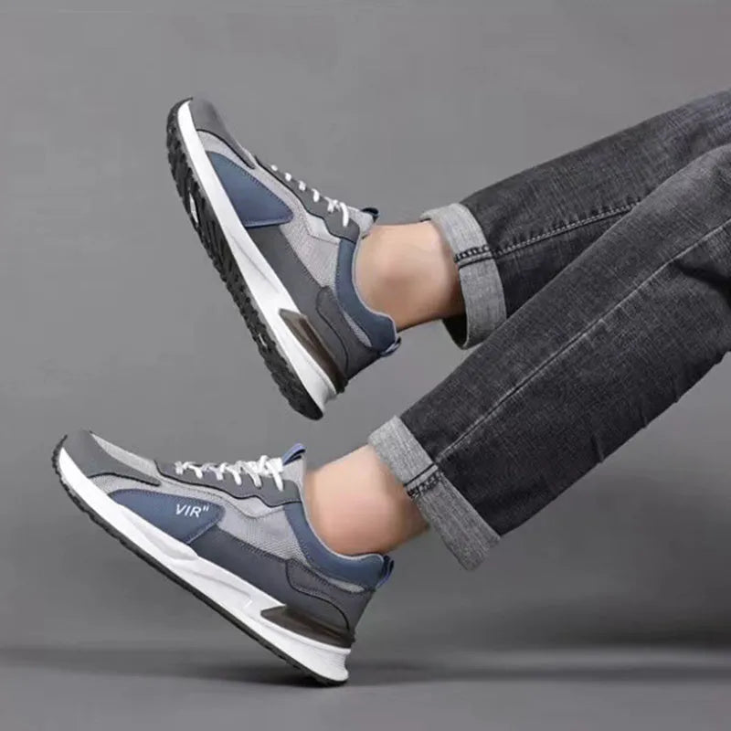 Men's colour block mesh lace-up sneakers in black, grey, and white colour options
