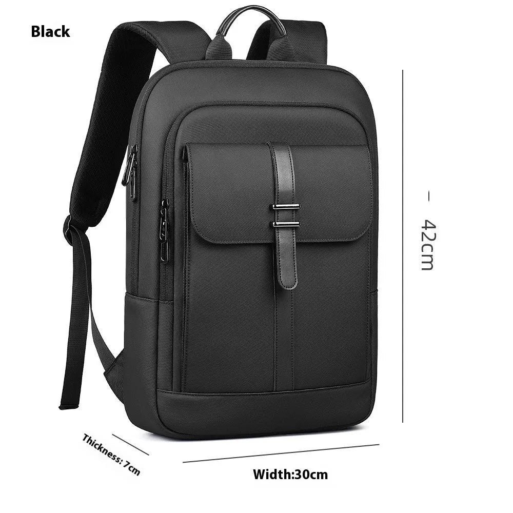 Black Oxford cloth backpack with sewing line detailing for business commuting