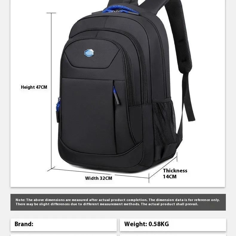 College student Oxford cloth backpack with curved shoulder straps in black colour