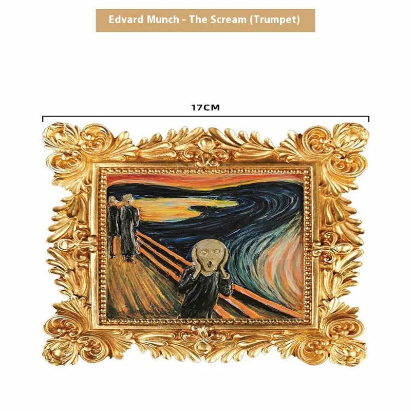 DIY filled oil painting kit showing epoxy pottery canvas, propylene paints, brushes and a framed finished artwork example.