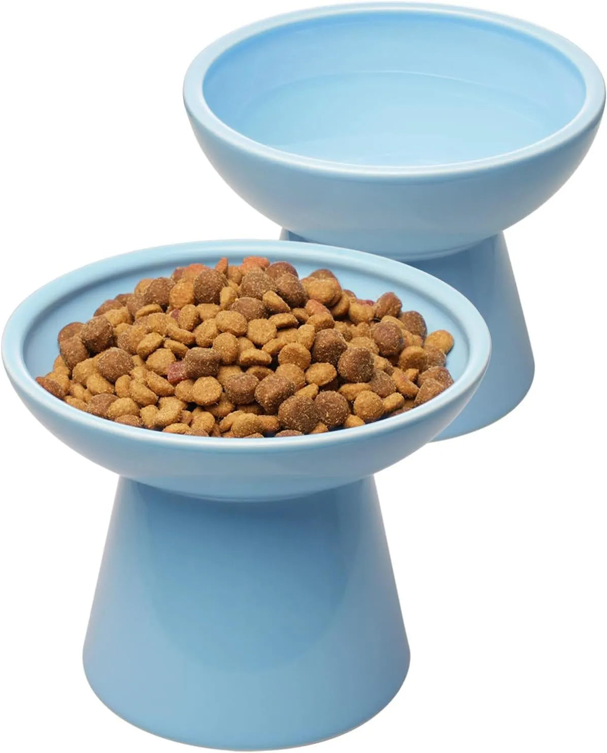 Extra wide elevated ceramic cat bowl in blue, green, pink or white colours