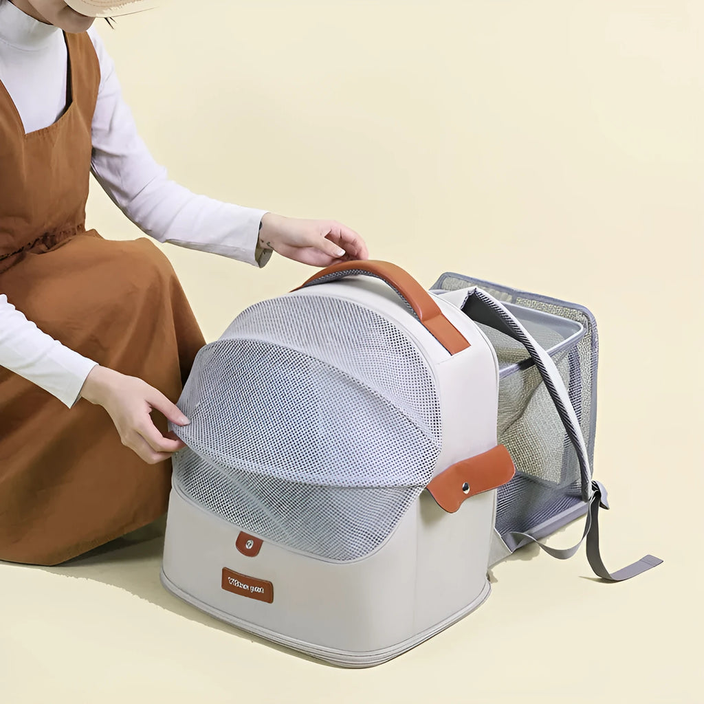 Portable expandable cat backpack in nylon for cats under 9.00kg, solid colour pet carrier