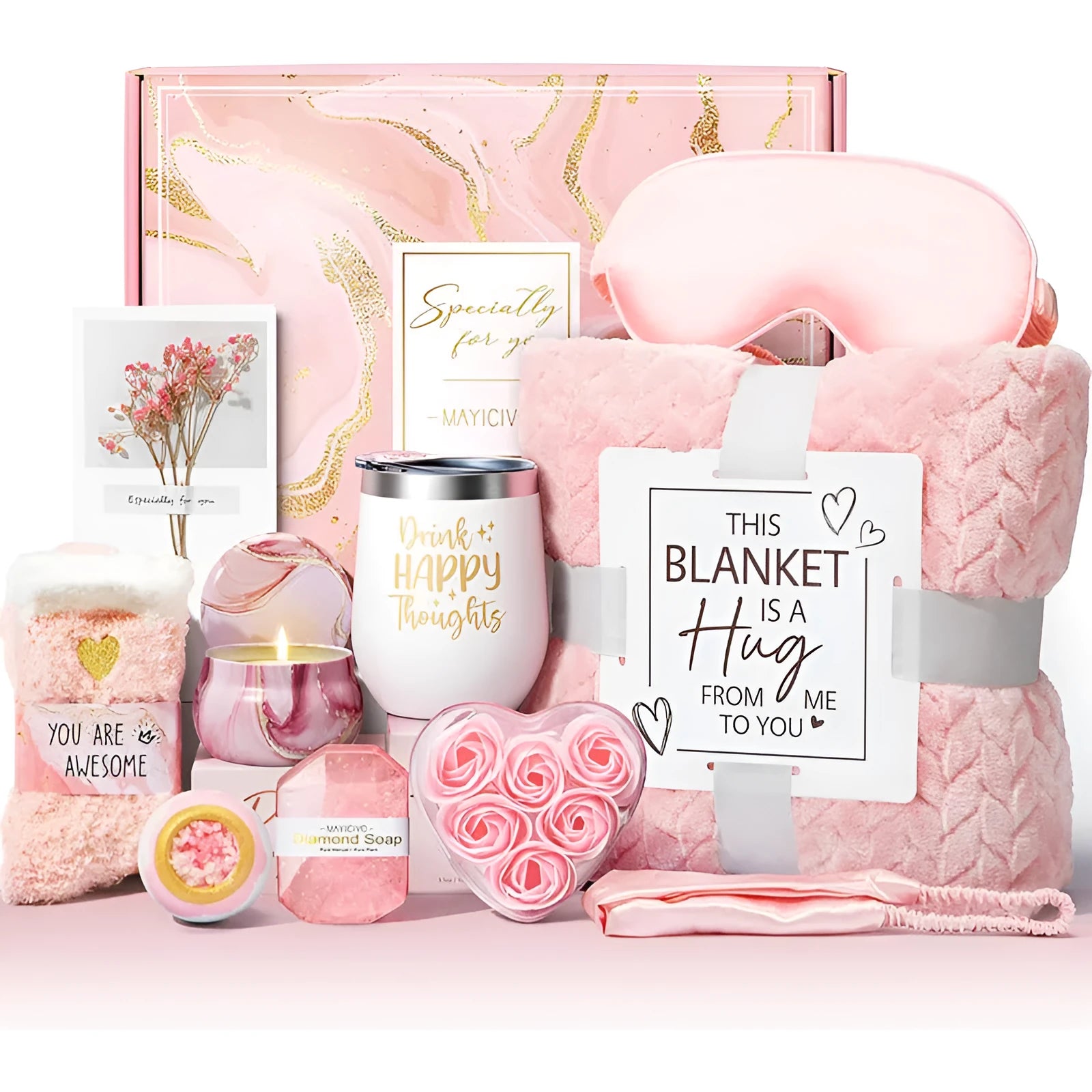 Aromatherapy bath gift set in a modern simplicity style plastic box.