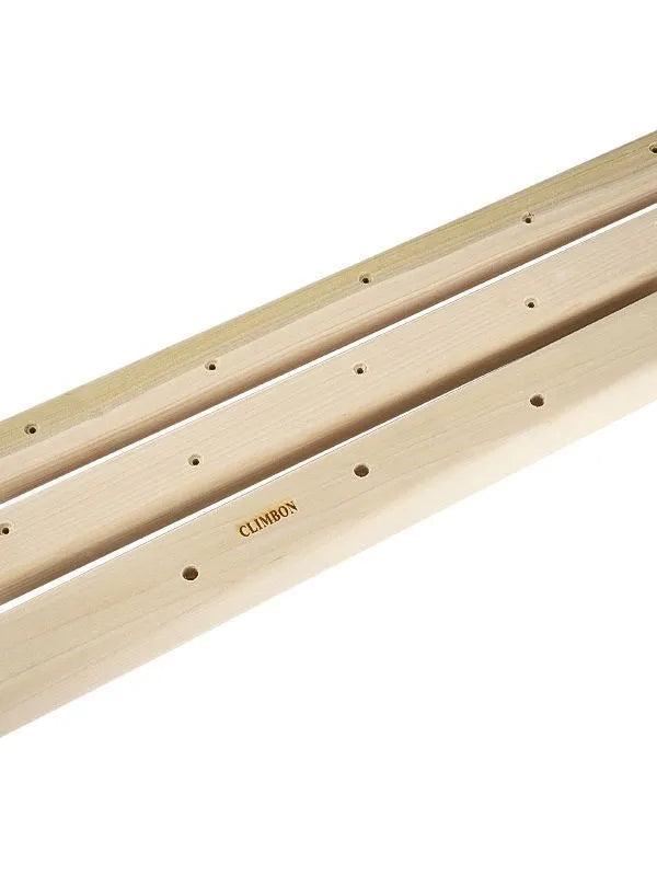 Set of three solid wooden hangboards for grip strength training in 12cm, 40cm, and 50cm lengths.
