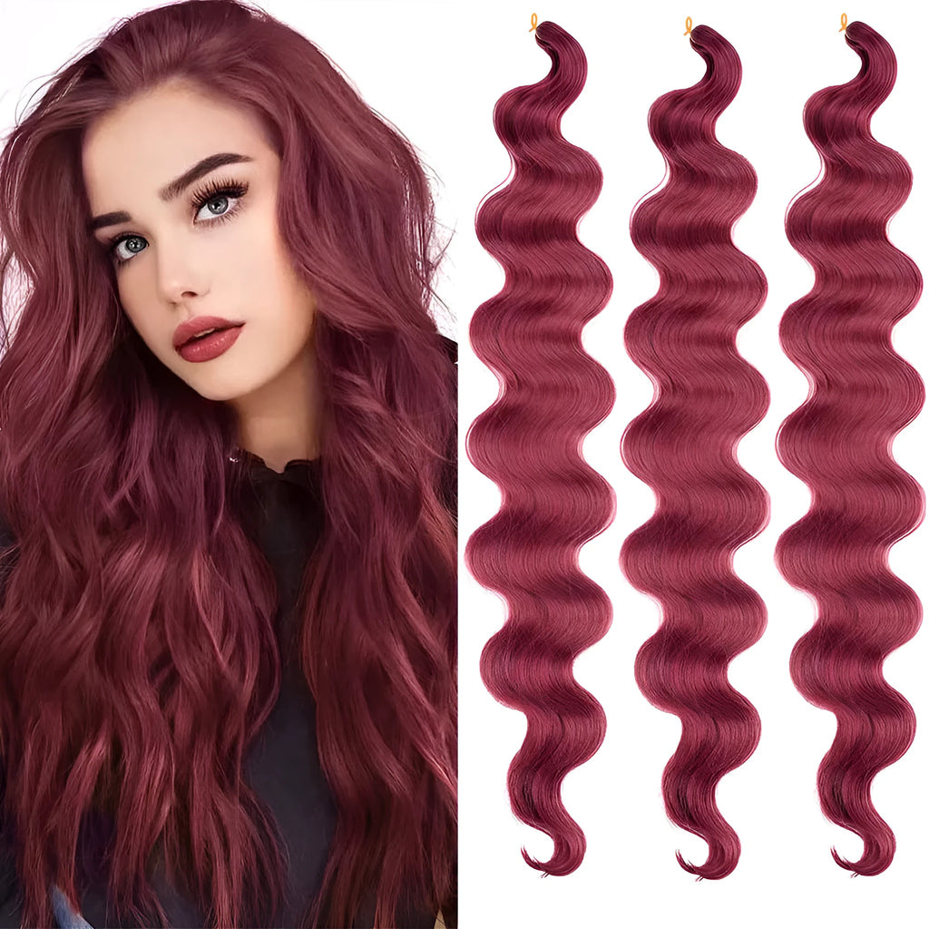 Wine red synthetic wig with big waves, 24 inches long, in European and American style.