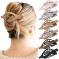Six rose red plastic hair clips with frosted grip and quadrilateral design