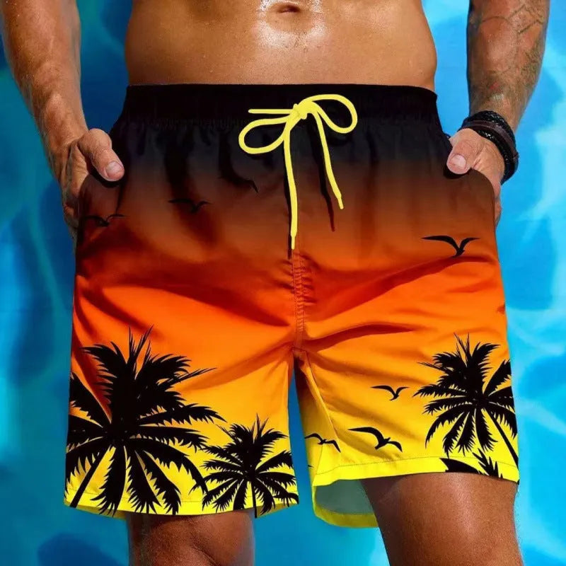 Men's loose fit ethnic style swimming trunks in polyester fibre fabric, shown in colour J001.