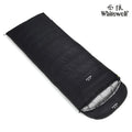 Black outdoor sleeping bag with envelope structure and white goose down filling