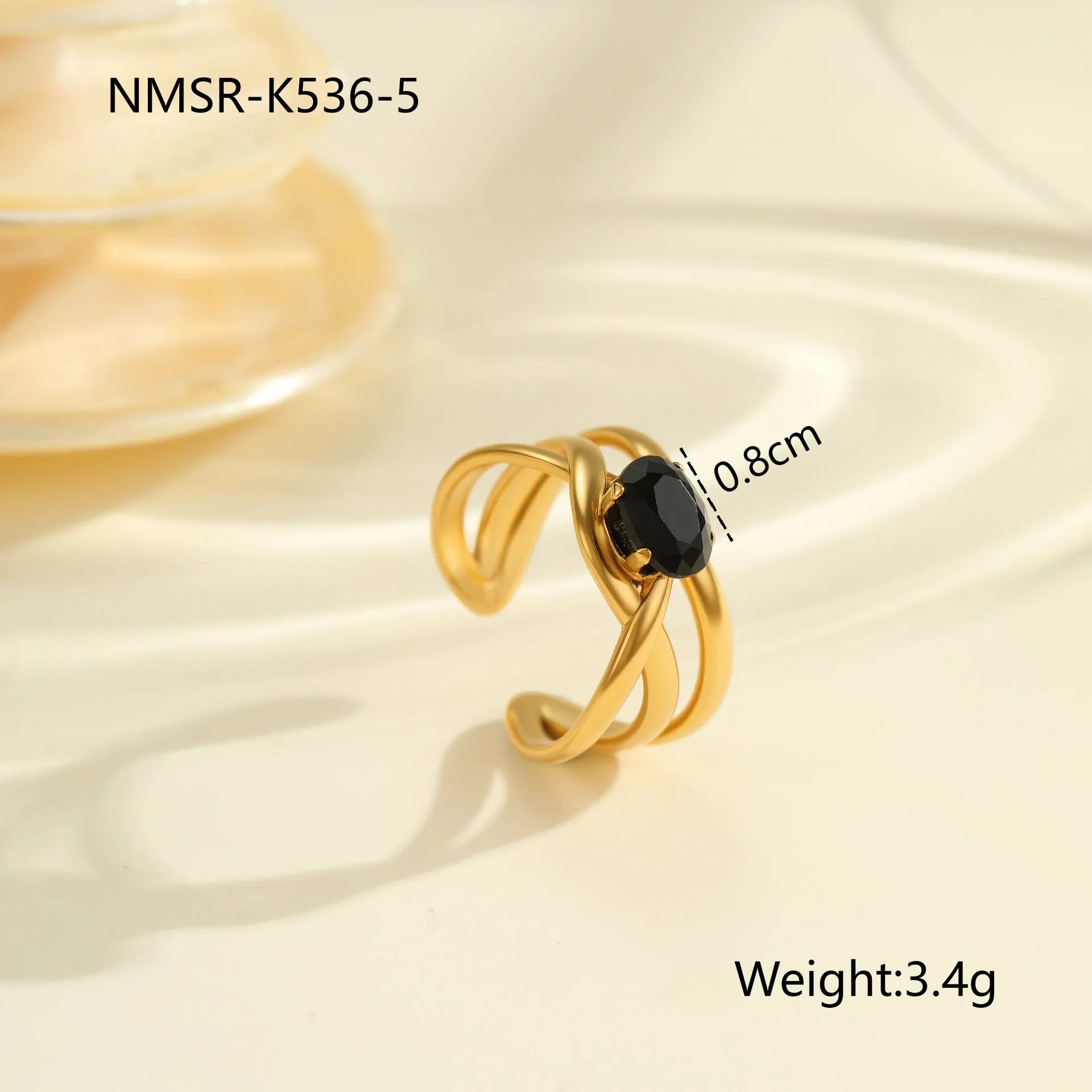 Adjustable geometric stainless steel ring with zircon inlays for women