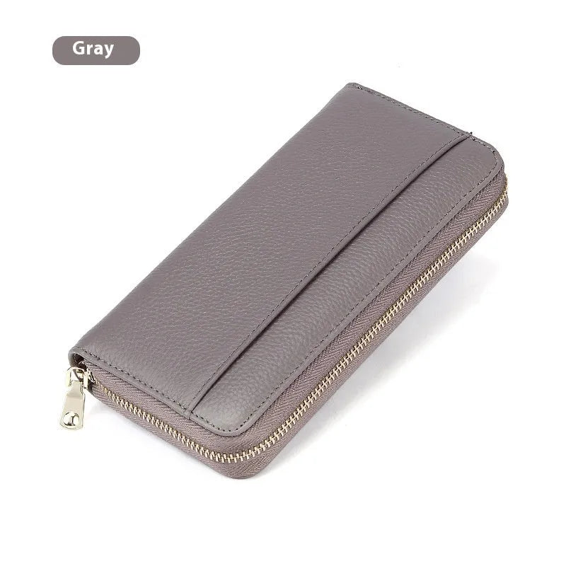 Genuine leather long wallet for women in six colours with card slots