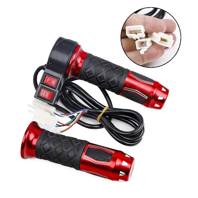 Three-speed rotating electric scooter handle with speaker and 3-wire plug in gold red silver and black plastic