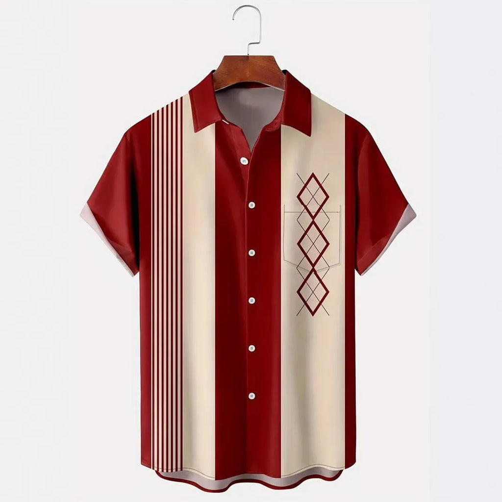 Men's plaid short-sleeved summer shirt in polyester with elastic band fabric