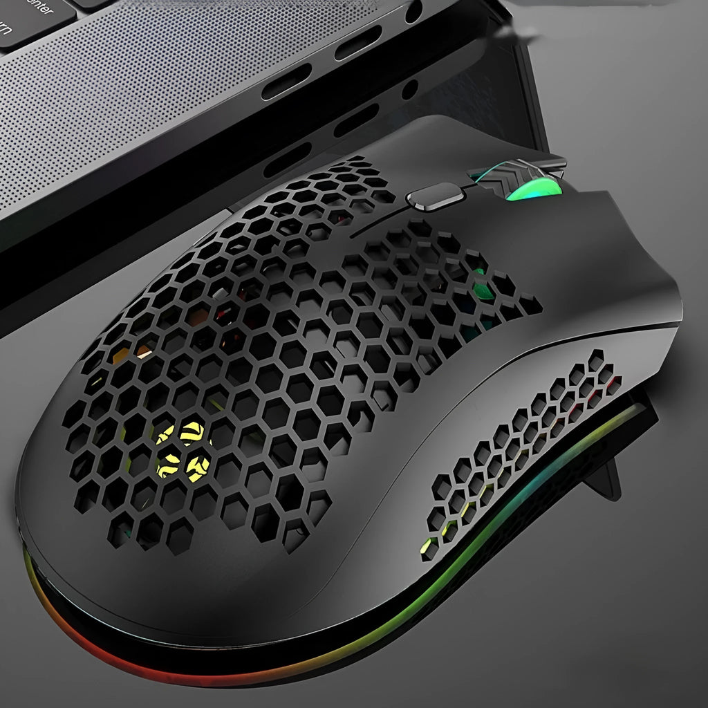 BM600 hollow out wireless mouse with luminous charging in black, cyan or white colours