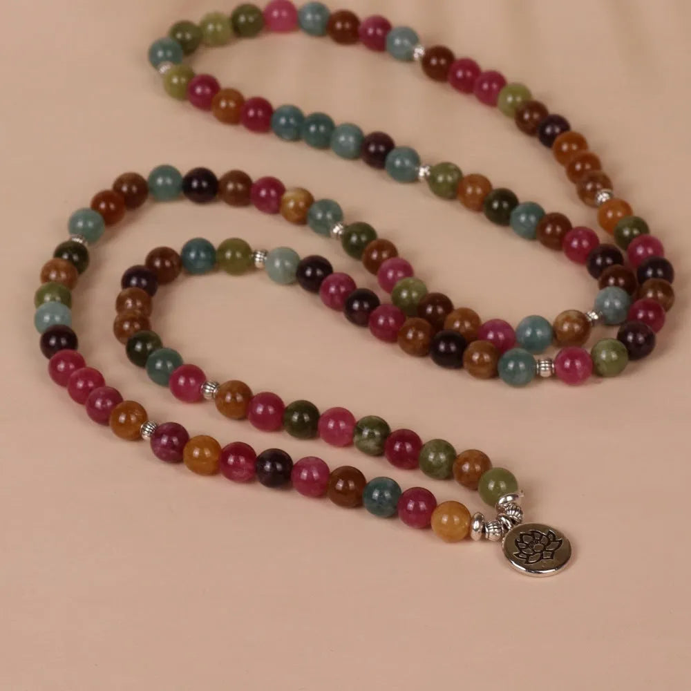 108 bead lotus multi-layer hanging bracelet in Tourmaline and Alloy materials natural style