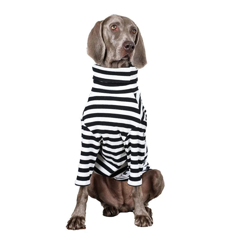 Black and white thin polyester inner layer dog clothing showing size tags M L XL XXL XXXL
