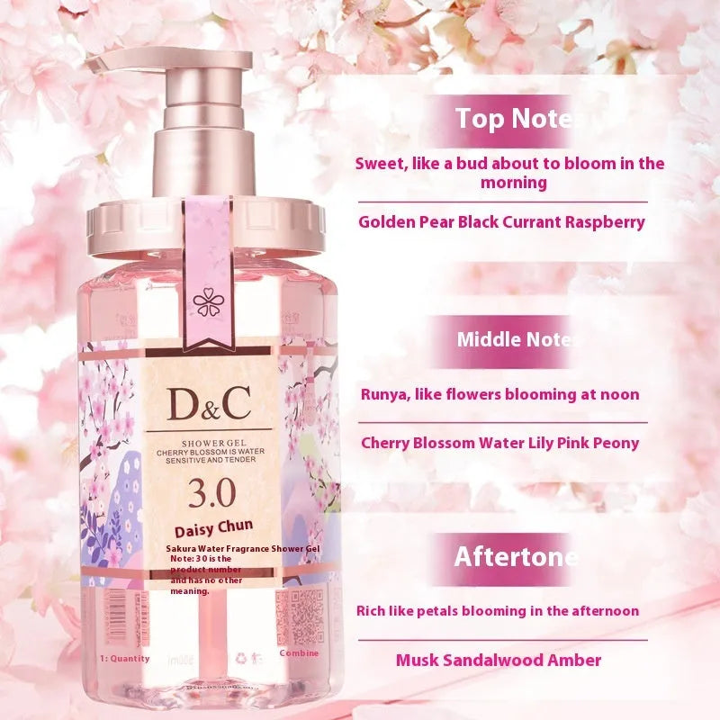 Sakura Wash Set showing 500ml shampoo, conditioner, and shower gel bottles with cherry blossom design.