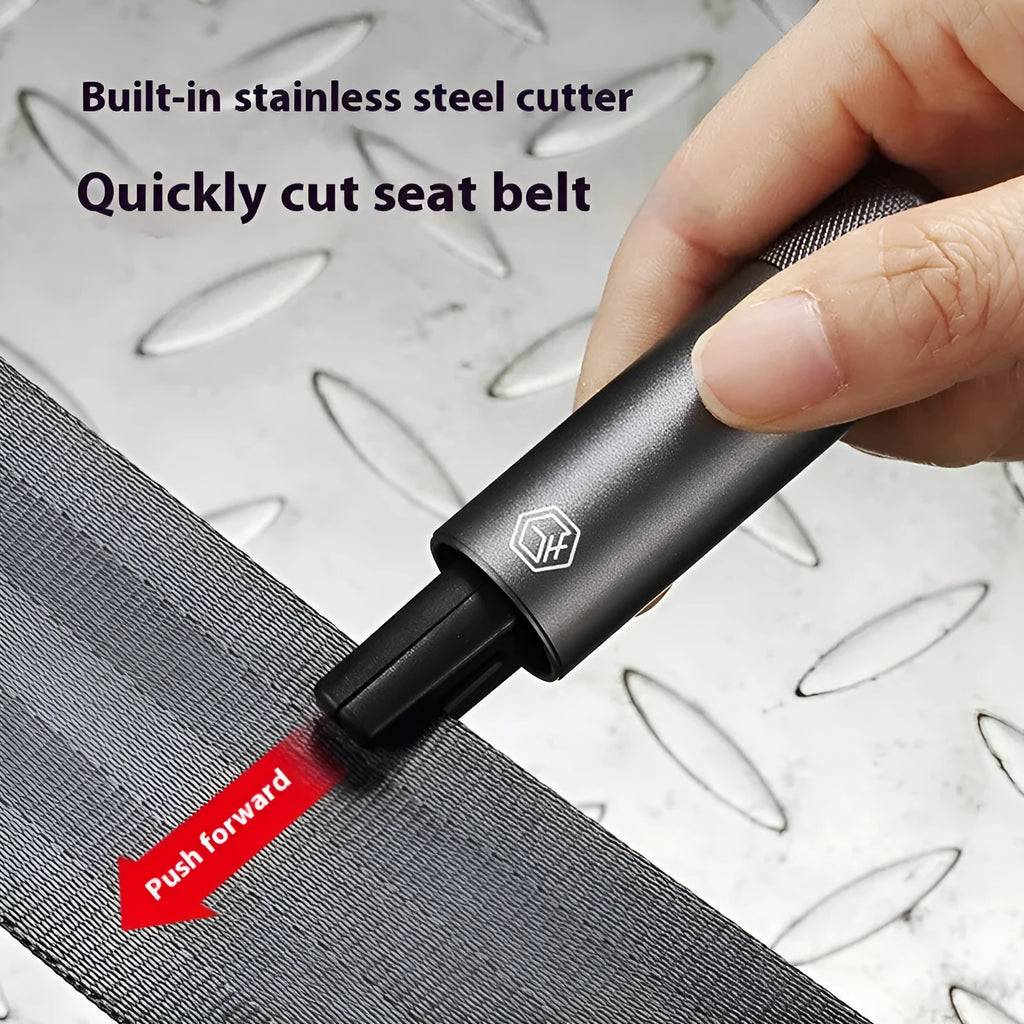 Gun grey aluminium alloy car safety hammer with seatbelt cutter on 3M rubber base