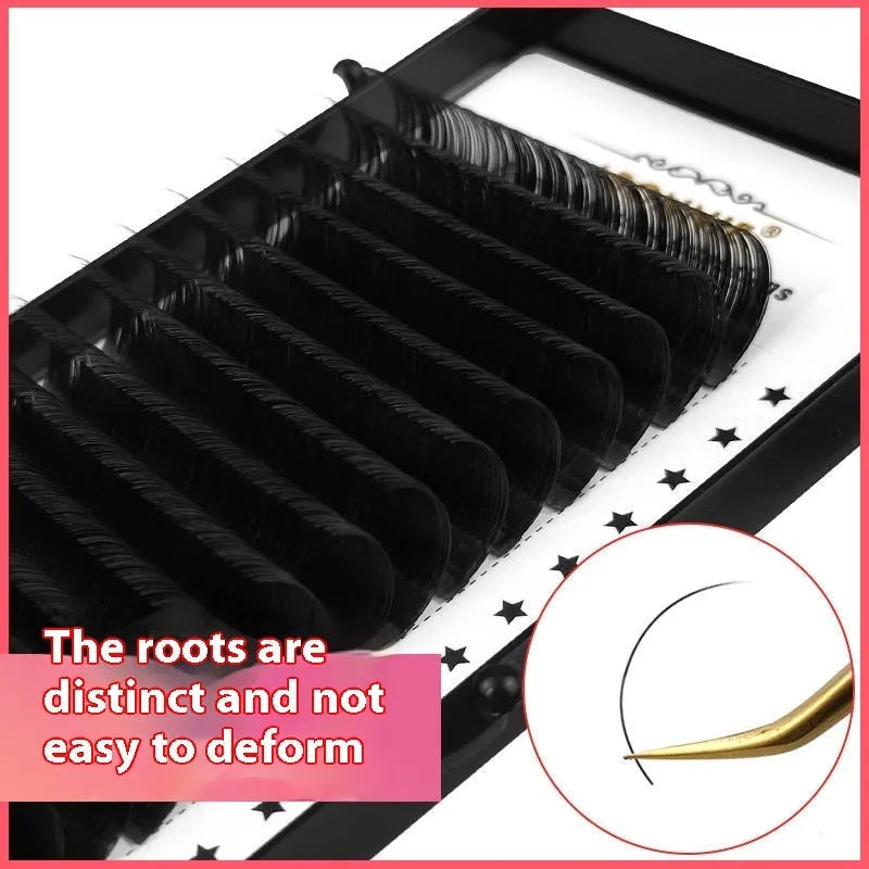 False eyelashes with 16-row dense mink hair clusters on a matte band, shown in various lengths from 8mm to 18mm.
