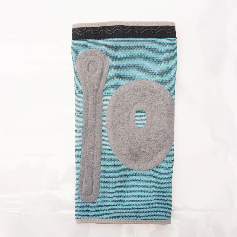 Sky blue silicone running basketball knee pad in elastic fibre material.