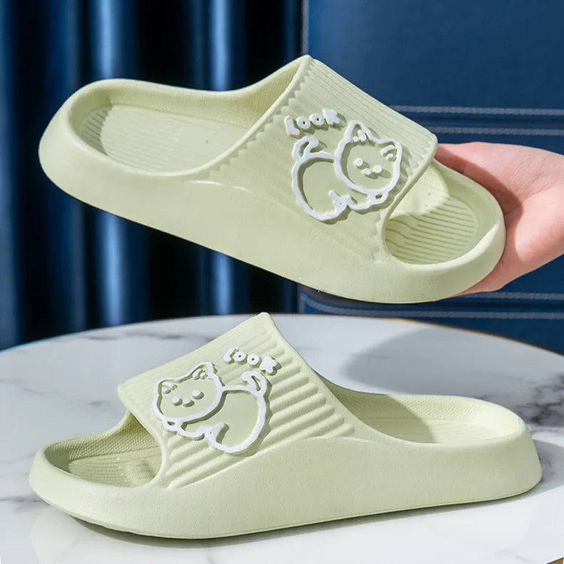 Women's EVA cat slippers with non-slip sole in multiple colours on a white background.