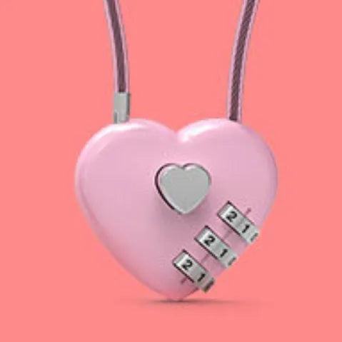 Peach heart design wire rope lock in ABS plastic, shown with steel cable, for securing bicycle helmets.
