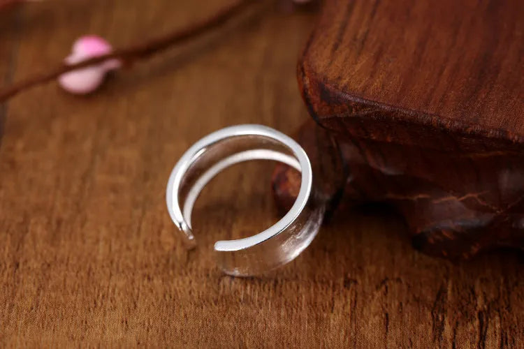 Open frosted sterling silver ring with geometry shape and adjustable opening