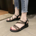 Korean style women's flat sandals with rhinestone decoration in silver or gold colours
