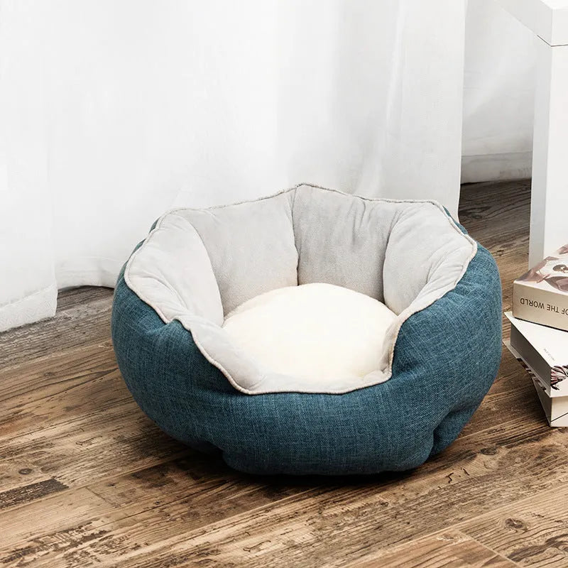 Octagonal pet kennel bed with removable mats in soft wool point design