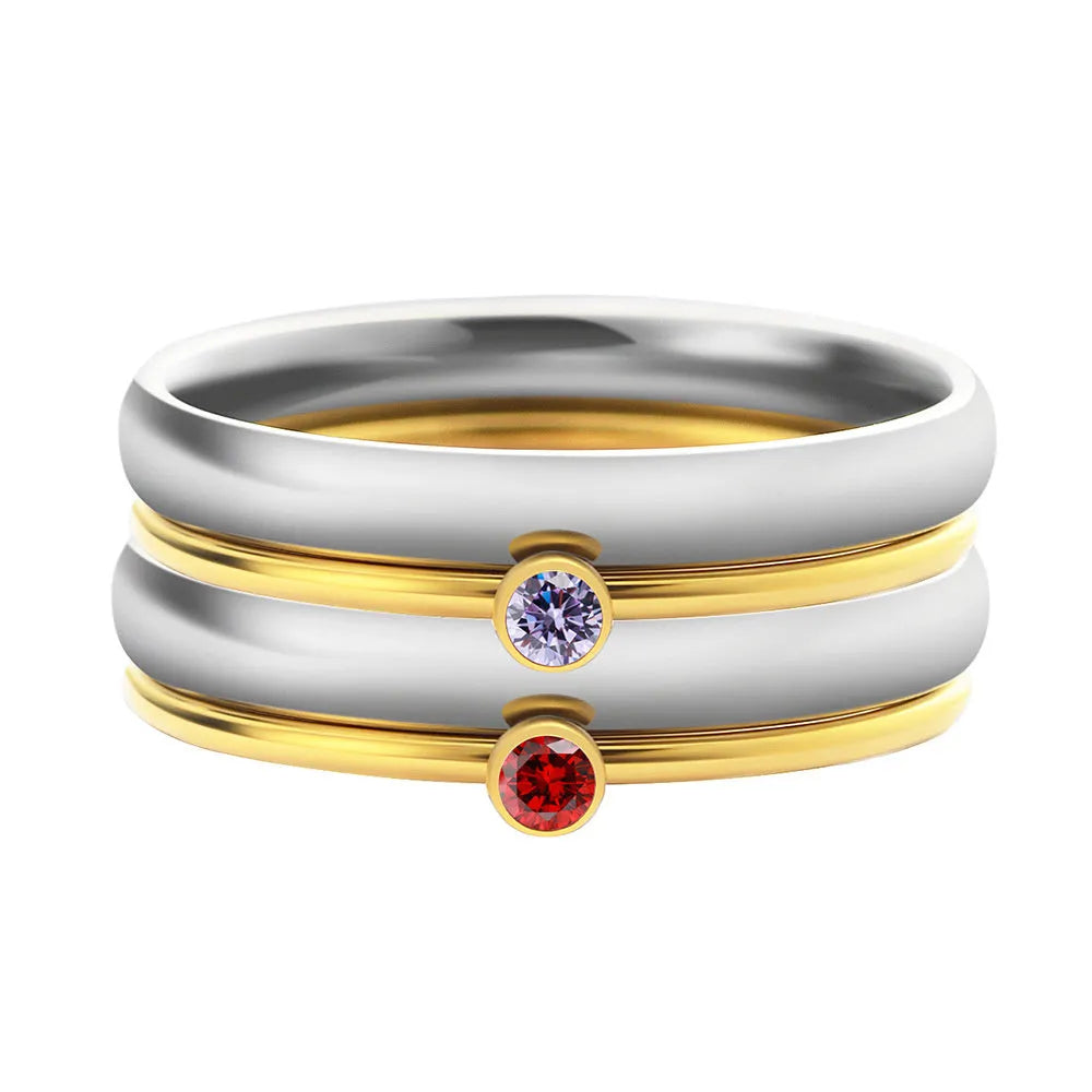 December colour birthstone engraved titanium steel ring for women on a geometric band.