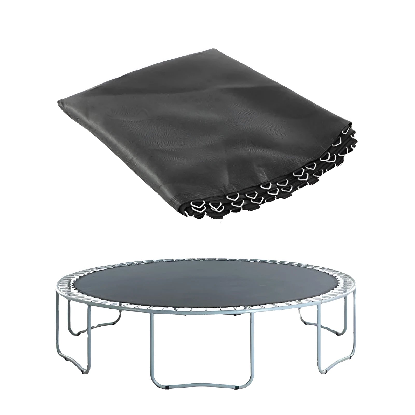 Round PP trampoline elastic fabric bungee cloth for replacement, shown in multiple sizes.