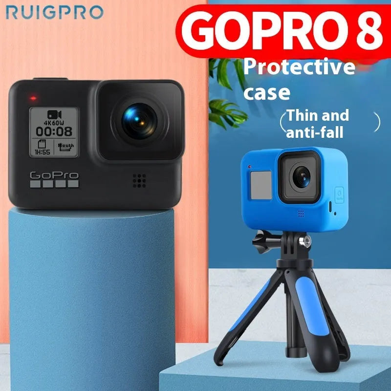 Blue silicone protective sleeve and strap for GoPro Hero8 Black camera