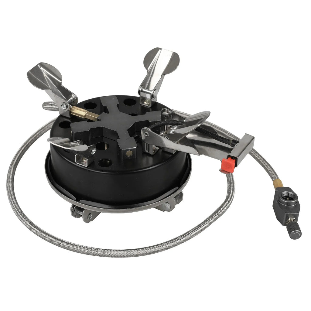 Silver portable foldable stainless steel and copper split stove for outdoor camping.
