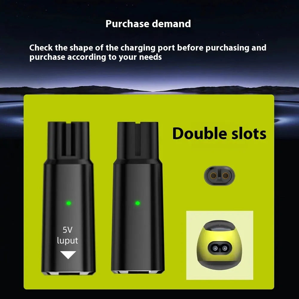 Black USB-C charging adapter for electric shavers with aluminium alloy construction and 4.3V output