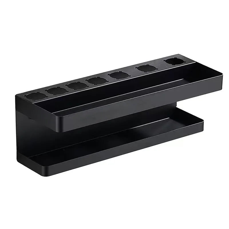 White punch-free double layer aluminium bathroom storage rack holding Marcel wavers on wall
