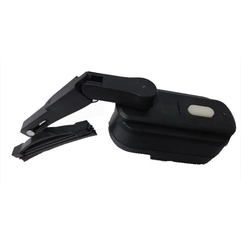 Black plastic helmet wiper motor with a 65mm blade for motorcycle visors and goggles.