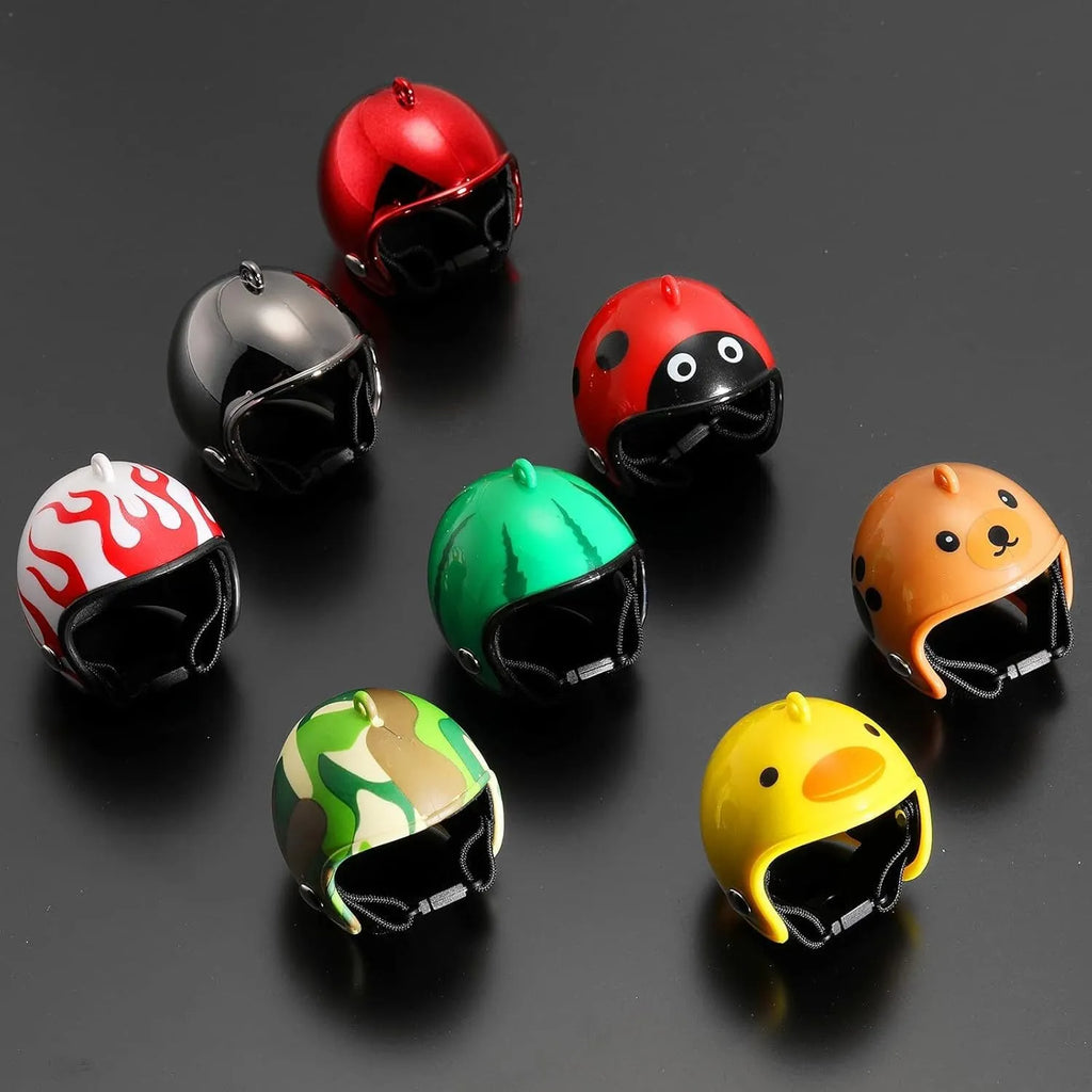 Small pet helmet for chickens and birds with adjustable elastic bands and sponge lining