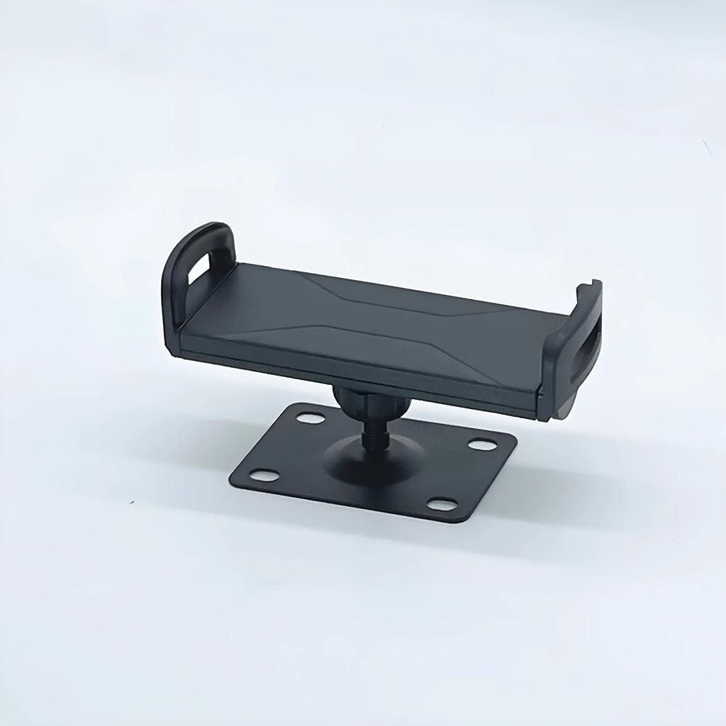 Universal alloy wall rack for tablet and large mobile phone, shown as a wall hanging bracket for home or office use
