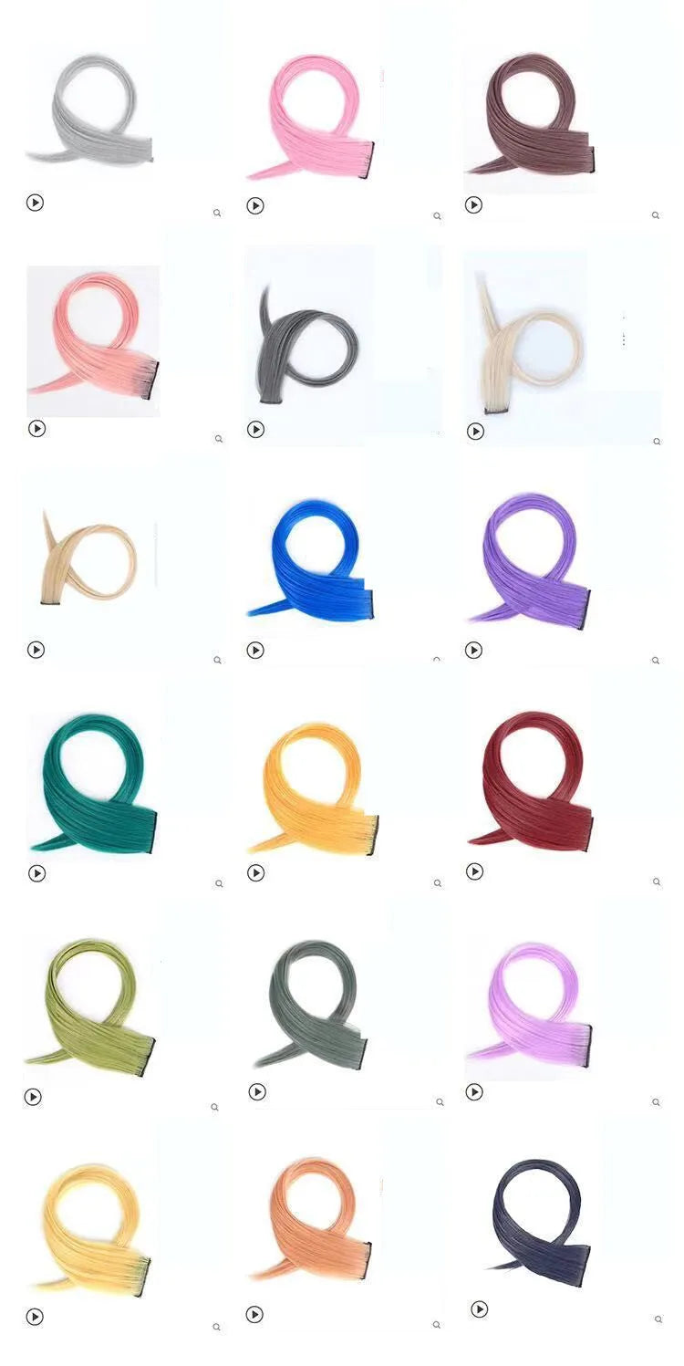 Long curly gradient hair wig patch in mixed silk material, showing 60cm length and colour options.