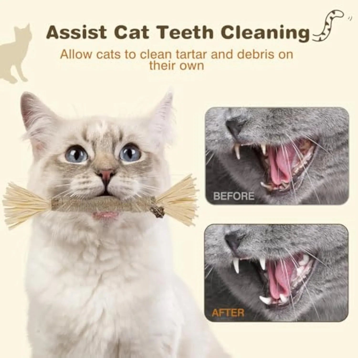 Pack of natural silvervine chew sticks for cats on a wooden surface, showing fine and thick diameter options.