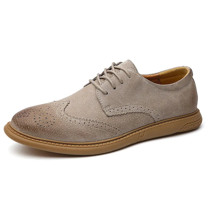 Men's grey leather business shoes with lace-up design and rubber sole